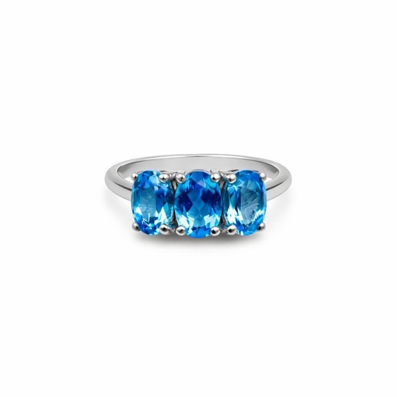 S925 Triple Oval Swiss Blue Topaz Ring